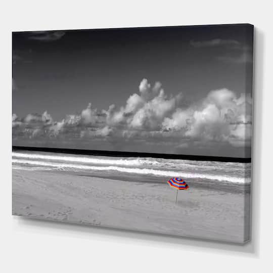 Designart - Monochrome Coastline Under Cloudy Sky